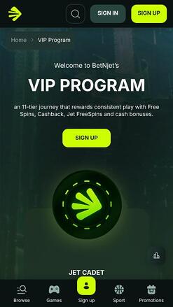BetNjet Casino VIP mobile page