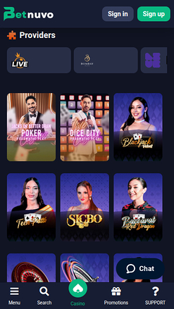 BetNuvo Casino Mobile Live Dealer