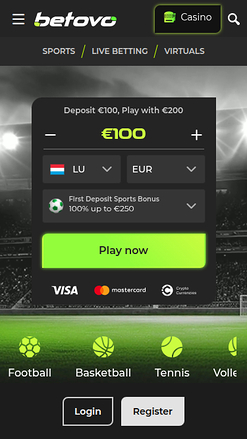 Betovo Casino Mobile Homepage