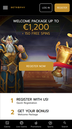Betrophy Casino Mobile Homepage