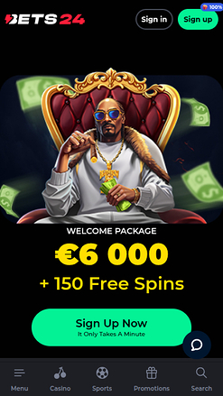 Bets24 Casino Mobile Homepage