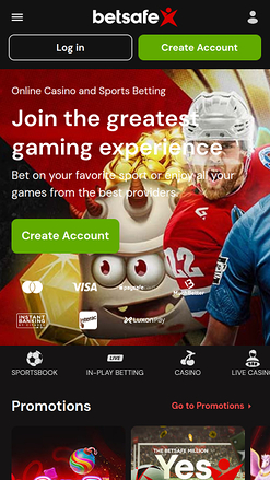 Betsafe Casino Mobile Homepage