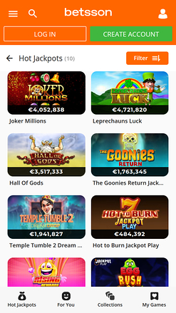 Betsson Casino Mobile Jackpot