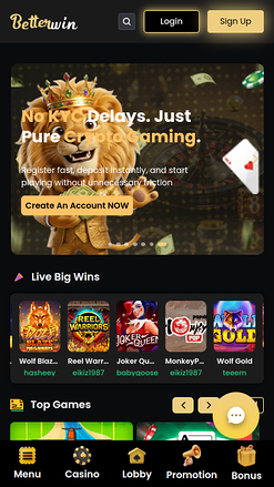 Betterwin Casino Mobile Homepage