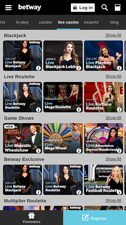Betway Casino Mobile Live Dealer