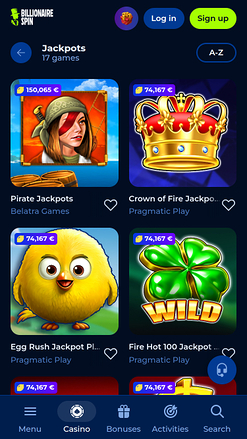 BillionaireSpin Casino Mobile Jackpot