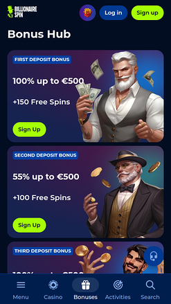 BillionaireSpin Casino Mobile Promotions