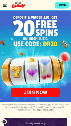 Bingo Barmy Casino Mobile Homepage