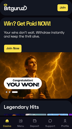 Bitguruz Casino Mobile Homepage