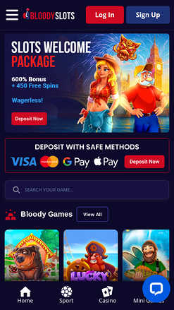BloodySlots Casino Mobile Homepage