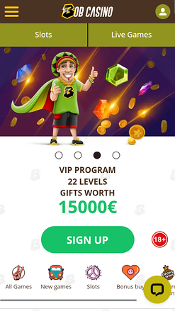 Bob Casino Mobile Homepage