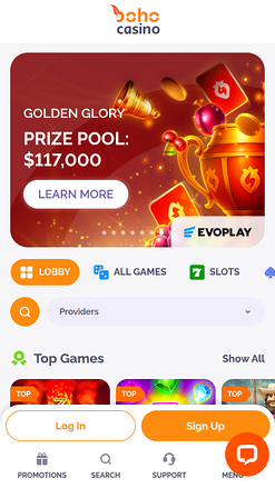 Boho Casino Mobile Homepage