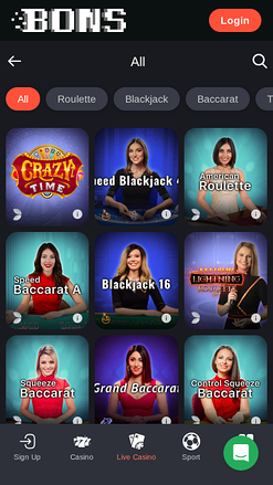 Bons Casino Mobile Live Dealer