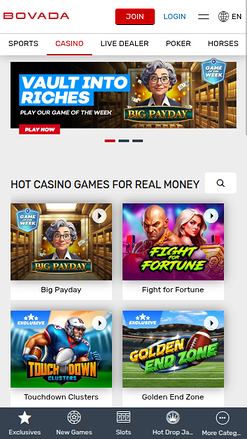 Bovada Casino Mobile Homepage