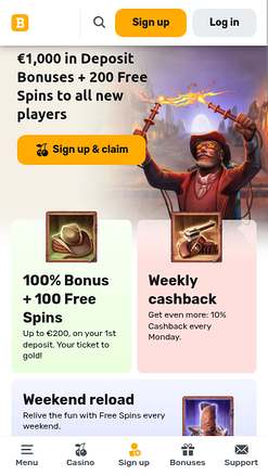 Bulletz Casino Mobile Homepage