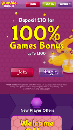 Bumble Bingo Mobile Homepage