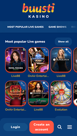 Buusti Kasino Mobile Live Dealer