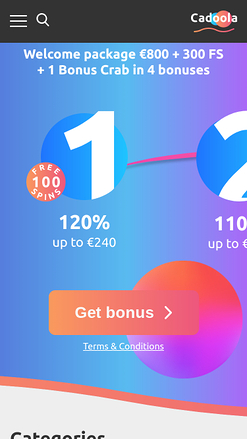 Cadoola Casino Mobile Homepage
