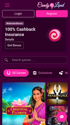 CandyLand Casino Mobile Homepage