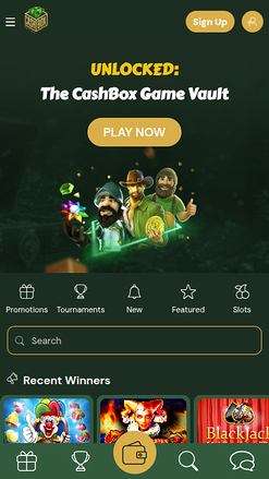 Homepage screenshot of Cashbox Casino for Mobile