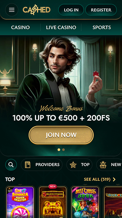 Cashed Casino Mobile Homepage