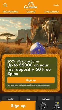 Casimba Casino Mobile Homepage