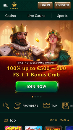 Casinia Casino Mobile Homepage