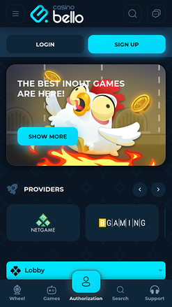 Casino Bello Mobile Homepage