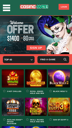 Casino Mate Mobile Homepage