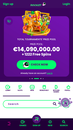 Casino Rocket Mobile Homepage