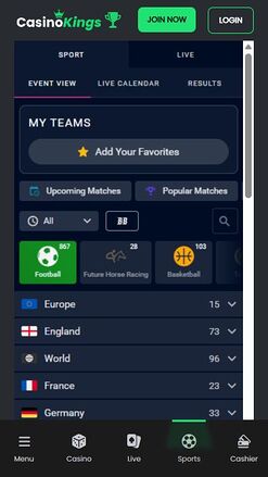 CasinoKings.com Mobile Live Sports