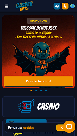 Casper Bets Casino Mobile Homepage