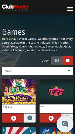 Club World Casino Mobile Games