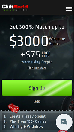 Club World Casino Mobile Homepage