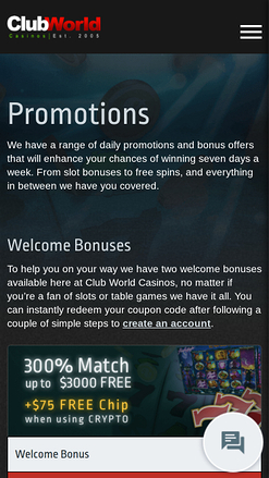 Club World Casino Mobile Promotions