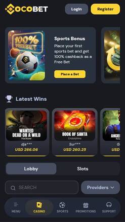Games mobile page screenshot of Cocobet Casino