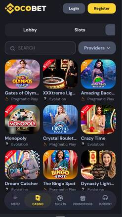 Live mobile page screenshot of Cocobet Casino