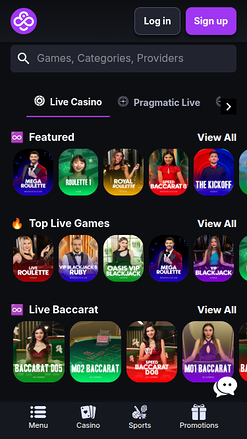 Live Dealers screenshot of CoinCasino for Mobile