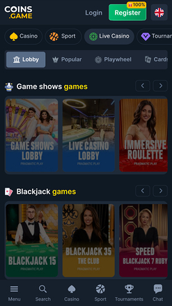 Coins Game Casino Live Dealer Mobile