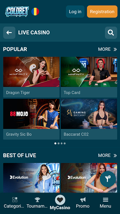 Coldbet Casino Mobile Live Dealer