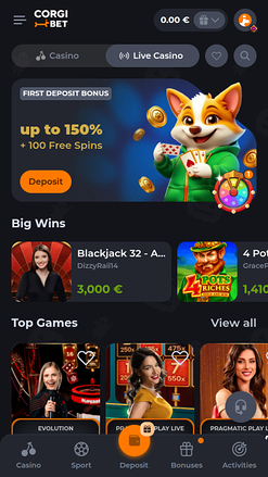 Corgibet Casino Live Dealer Mobile