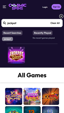 Cosmic Spins Casino Mobile Jackpot
