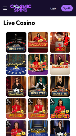 Cosmic Spins Casino Mobile Live Dealer