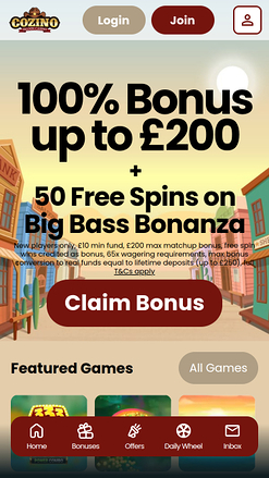 Cozino Casino Mobile Homepage