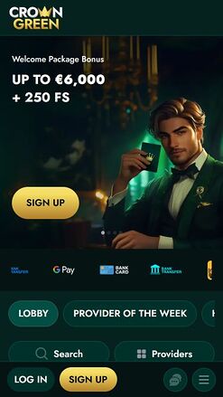 CrownGreen Casino Mobile Homepage