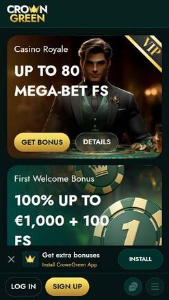 Mobile promotions page screenshot of CrownGreen Casino