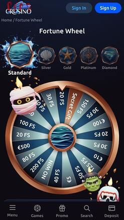 Crusino Casino Fortune Wheel Mobile