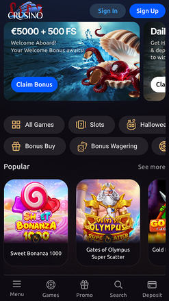 Crusino Casino Homepage Mobile