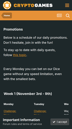 Cryptogames Casino Mobile Promotions