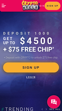 CryptoReels Mobile Homepage